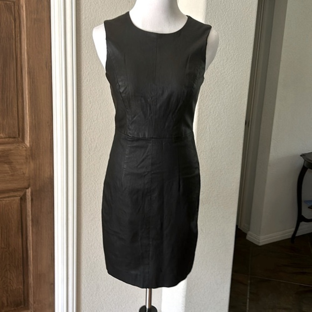Milly Black Leather Dress LBD Designer Wool USA Size 2  Date Night Lamb Stretch